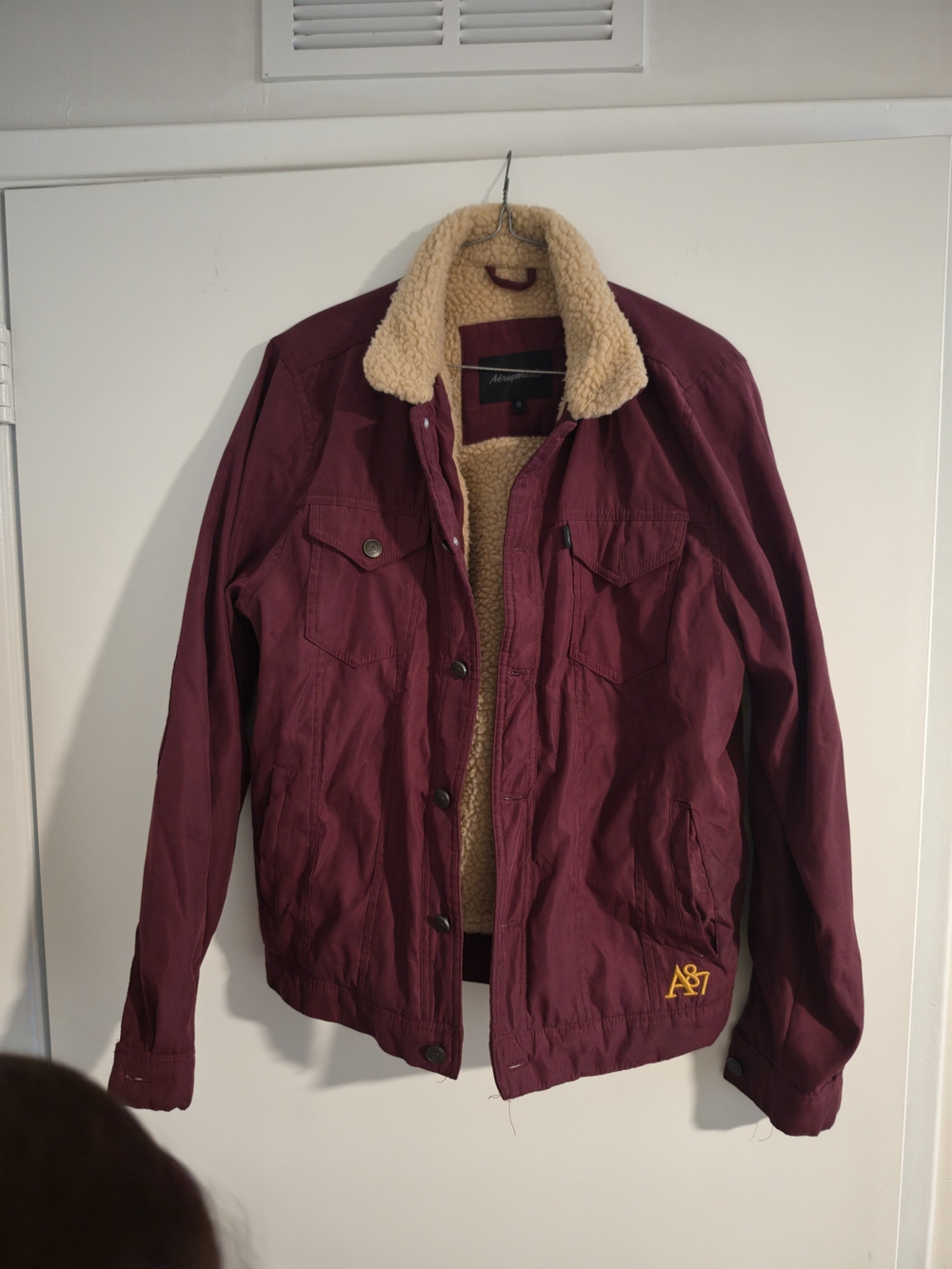 Aeropostale Burgundy Field Jacket with Cream Sherpa Collar